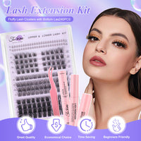 fenshine beauty Fenshine Cluster Lashes Individual Lashes Kit 3D WISPY LASH KIT 10-16mm Length DIY Eyelash Extension Individual Soft False Lashes for Personal Use at Home (4 in 1 3D WISPY LASH KIT, MIX 10-16mm)