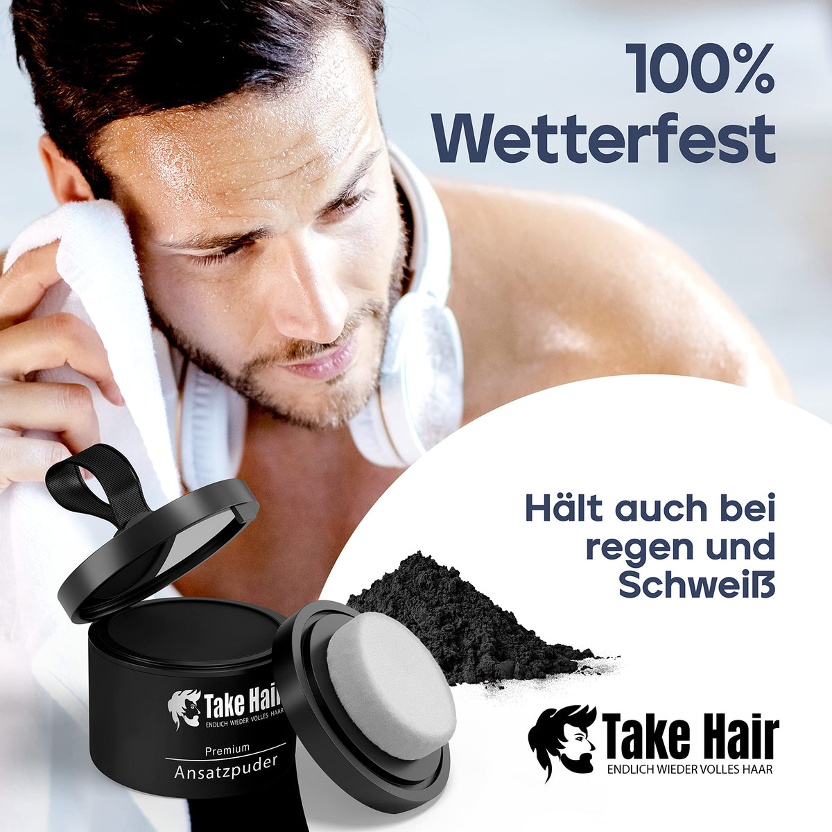 Take Hair ENDLICH WIEDER VOLLES HAAR Take Hair Root Powder - Hair Concealer for Hair Thickening for Women and Men, Waterproof Hair Makeup to Conceal Roots - 4 g (Black)