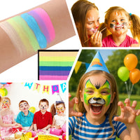 Mikloven Rainbow Face Paint Palette with 6 Vibrant Striped Colours on Square Sponge - Water Based, Washable & Safe for Kids Party, Festival, Cosplay, Carnival, Birthday, Creative Makeup & Face Art Design
