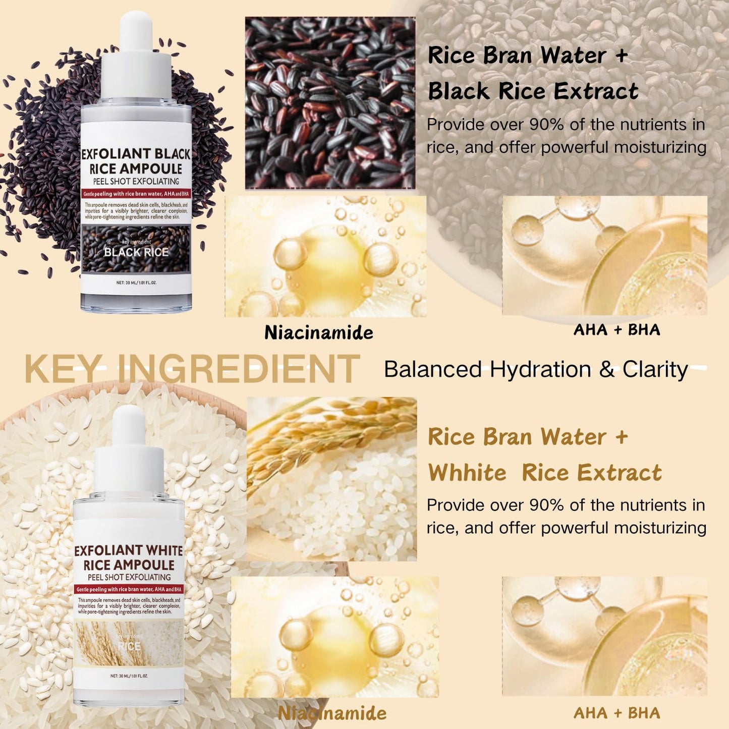 Thalixiry Peel Shot Glow Rice – Exfoliant White Rice + Black Rice Ampoule - Face & Body Scrub, Removes Dead Skin Cells, Blackheads & Brightening Exfoliator - Gentle Peeling with Rice Bran Water, AHA and BHA