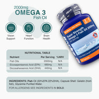 Zipvit Omega 3 Fish Oil 2000mg, EPA 660mg DHA 440mg, Wild-Caught, Cold Water Fish, Supports Heart, Brain & Vision, 120 Softgels, 2 Months Supply