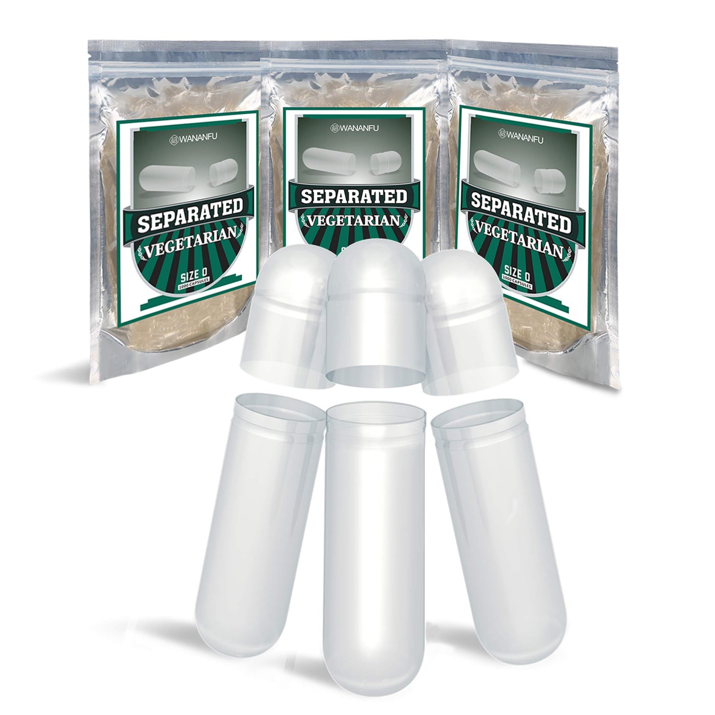 wananfu WANANFU Separated Empty Capsules Size 0 Vegetarian (1000 Count), Compatible with Capsule Filling Machine 0