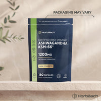 Horbäach Organic Ashwagandha KSM-66® 1200mg with 5% Withanolides | Pure Ashwagandha Root Powder | High Strength | 180 Vegan Capsules (Not Tablets) | Supplement for Men & Women | by Horbaach