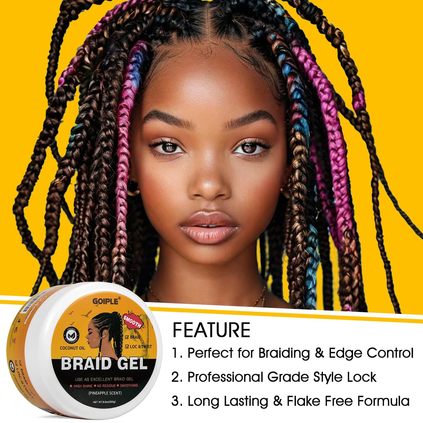 WOZUTUNT Strong Hold Braiding Gel for Twists, Locs, Edges, Cornrows - with Hair Combs for Effortless Styling - No Flake, High Shine, Smoothing, Tames Frizz Braid Gel & Edge Control 8.8 OZ