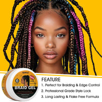 WOZUTUNT Strong Hold Braiding Gel for Twists, Locs, Edges, Cornrows - with Hair Combs for Effortless Styling - No Flake, High Shine, Smoothing, Tames Frizz Braid Gel & Edge Control 8.8 OZ
