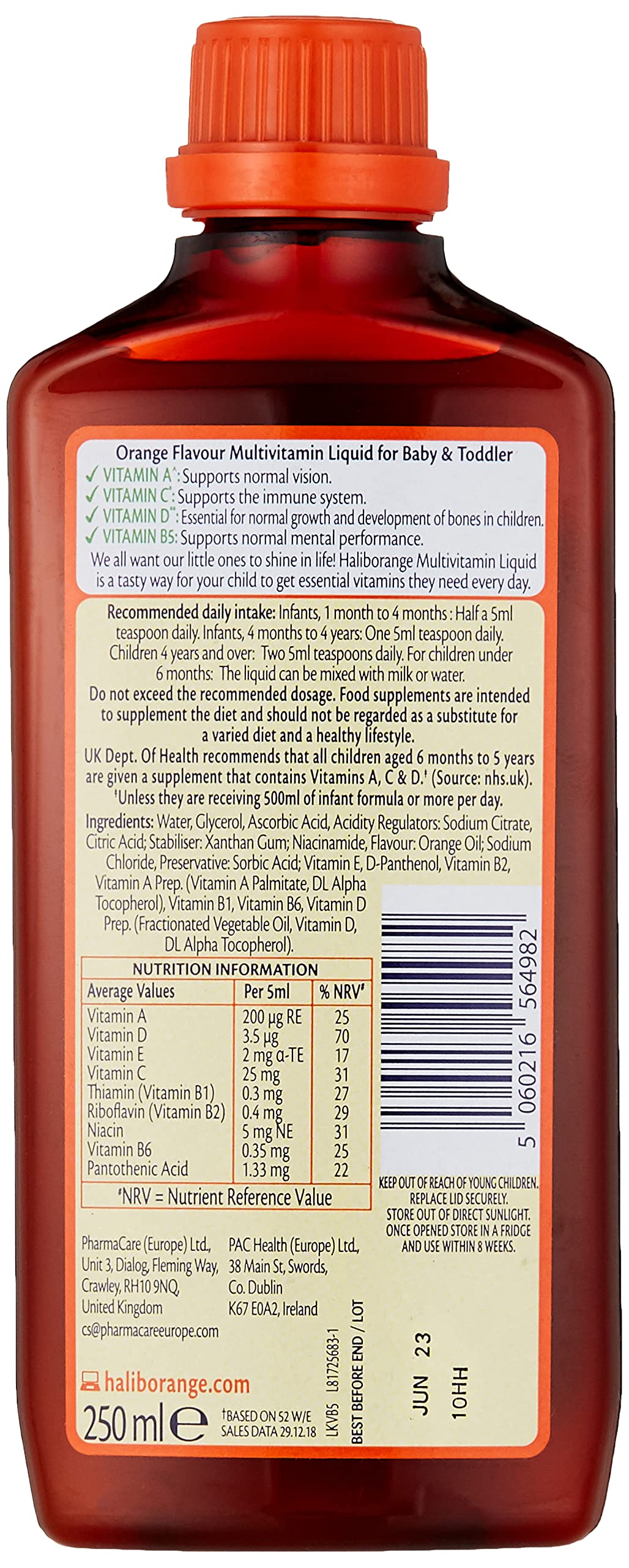 Haliborange Baby and Toddler Multivitamin Liquid, 250ml