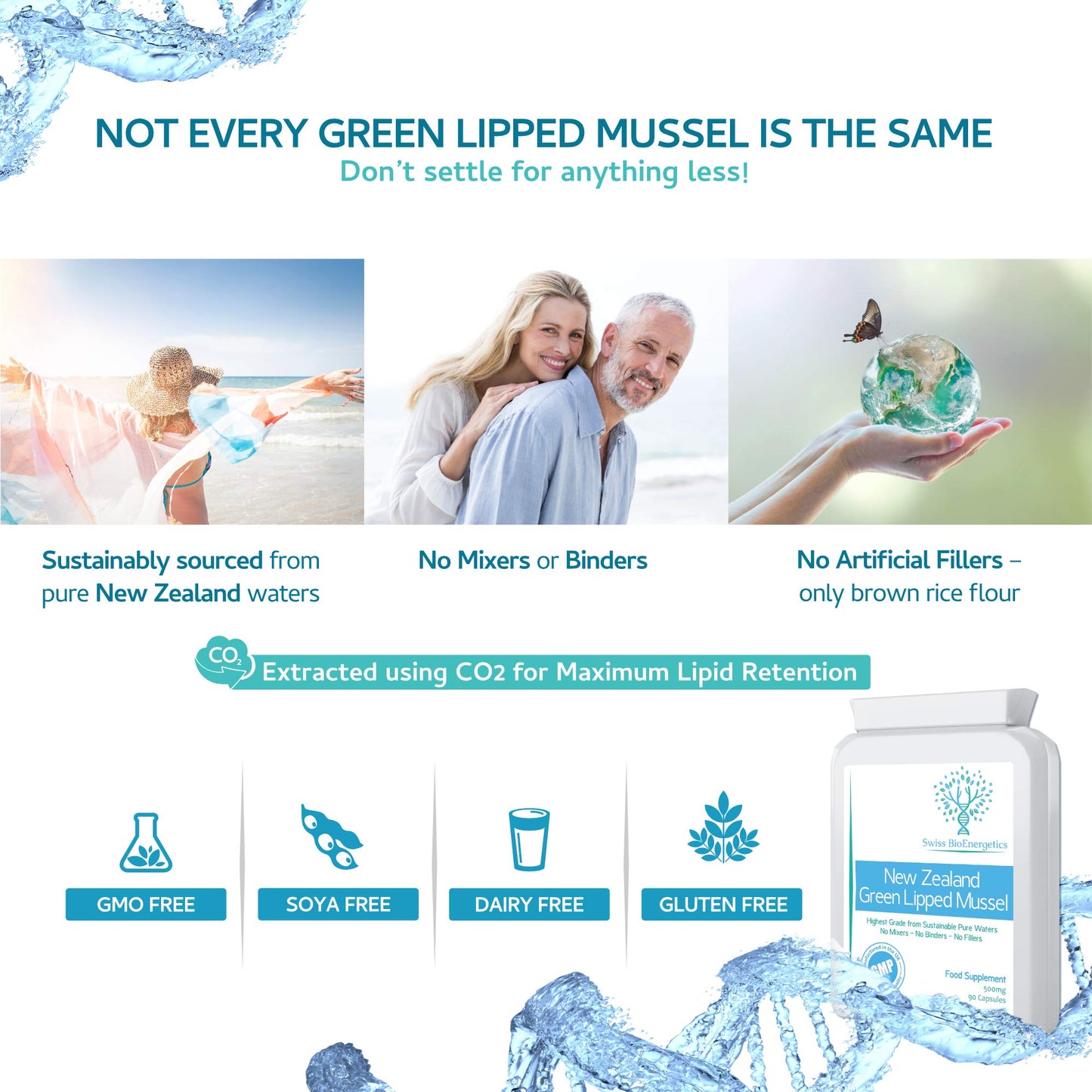 swiss bioenergetics Green Lipped Mussel 500mg 90 Capsules – sustainably sourced from Pure New Zealand Waters, expertly extracted Using CO2 – No Mixers – No Binders – No fillers