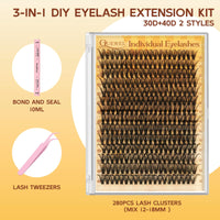 QUEWEL Cluster-Lashes Kit, 40D Individual-Eyelashes with Waterproof Lash Bond & Seal, 280PCS D Curl Lashes Individual Cluster Kit for Beginners DIY Lash Extension at Home (LS-40D-KIT)