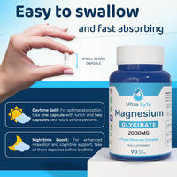 Ultra Lyte Magnesium Glycinate with Trace Minerals – High Absorption Magnesium Supplements for Sleep Aid, Stress Relief & Muscle Support – Vegan & Gluten-Free – 2000mg Magnesium – 90 Count