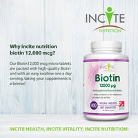 Biotin Hair Growth Supplement 12,000mcg - 400 Tiny 6mm Tablets (Full Year Plus Supply) - Biotin Hair Growth Tablets for Men & Women Biotin Tablets