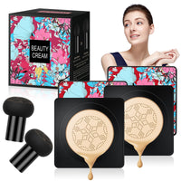 LOPHE 2 Pcs Mushroom Head Air Cushion CC Cream, Moisturizing & Oil Control Foundation Cover Concealer, Long Lasting Air Cushion CC Cream with Mushroom Makeup Sponge, Liquid Foundation CC Cream for Makeup