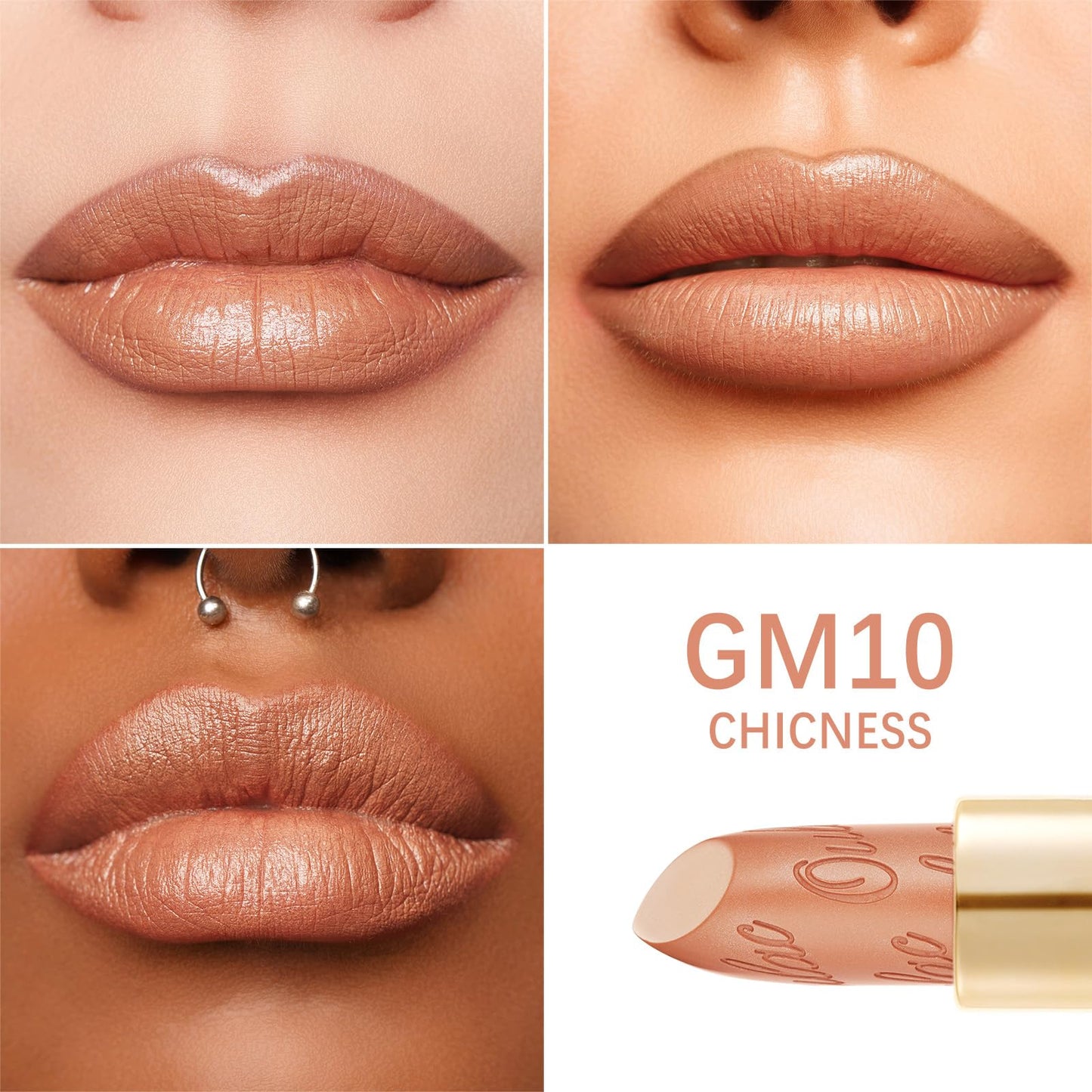 Oulac OULAC Glow Metallic Shine Lipstick, Nude High Impact Lipcolor, Lightweight Soft and Ultra Hydrating, Long Lasting, Vegan & Cruelty-Free, Full Coverage Lip Color 4.3 g/0.15 GM10 Chicness