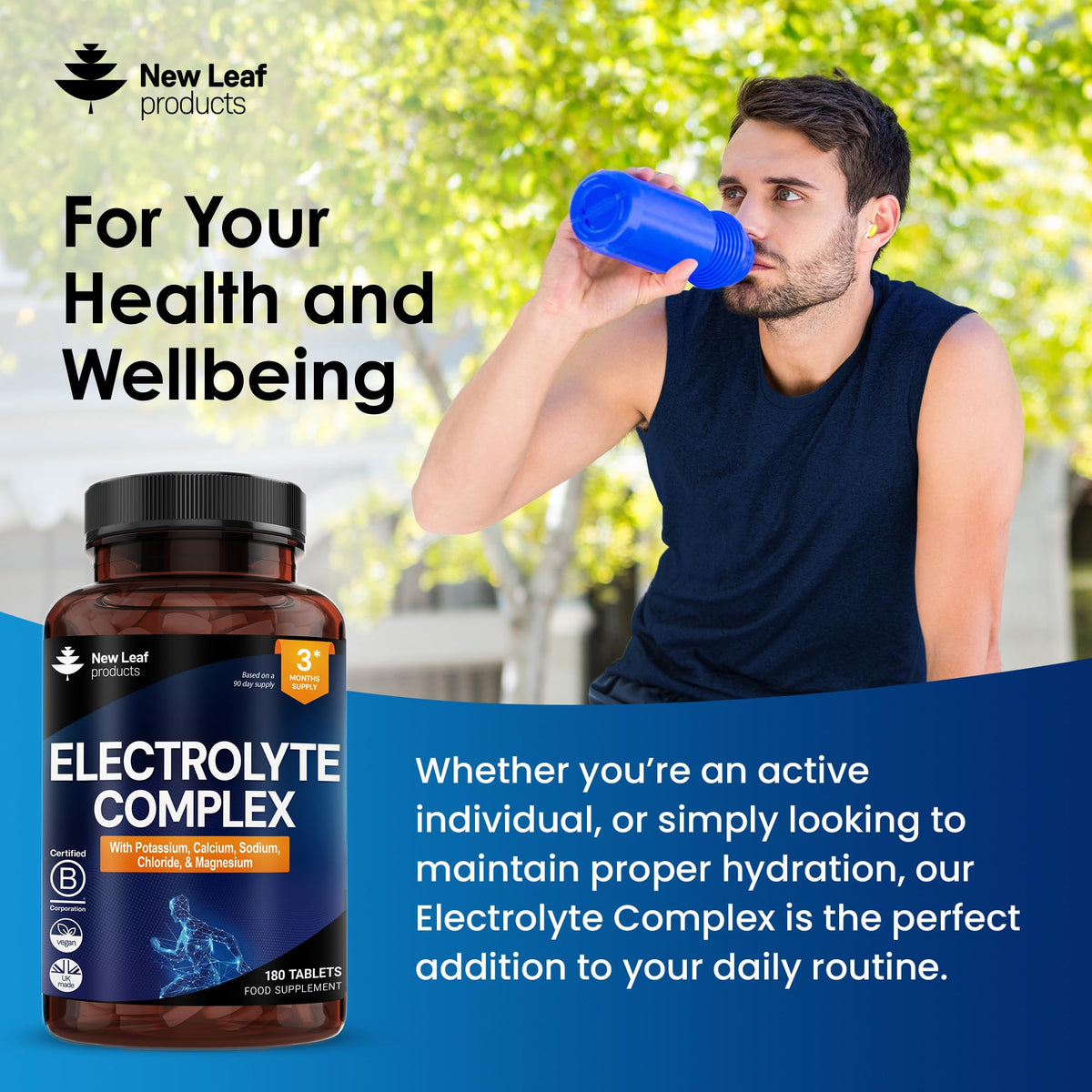 NEW LEAF PRODUCTS Electrolytes Tablets - High Strength Rehydration Tablets - with Potassium, Calcium, Sodium, Chloride, and Magnesium Fasting Keto Electrolytes Vegan Made in UK