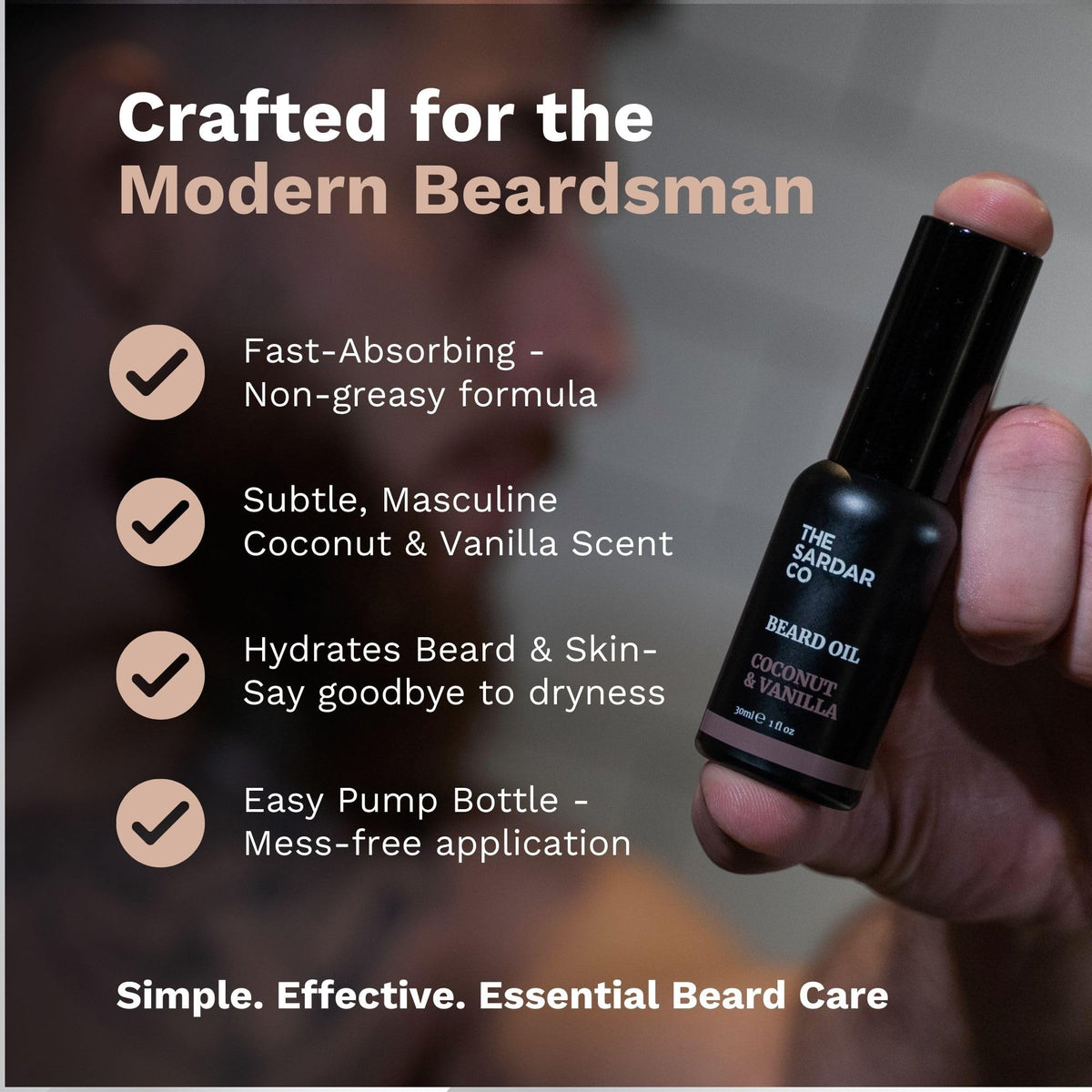 The Sardar Co THE SARDAR CO Coconut & Vanilla Beard Oil – Deep Hydration & Conditioning – Organic Argan & Jojoba for Growth, Softness & Nourishment – Lightweight, Non-Greasy Formula – 30ml