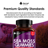 NEW LEAF PRODUCTS Sea Moss Gummies - 60 Gummies Enriched with Irish Sea Moss, Burdock Root and Bladderwrack - High Strength 3000mg Vegan Vitamin Gummies - Seamoss Gummies Made in UK by New Leaf