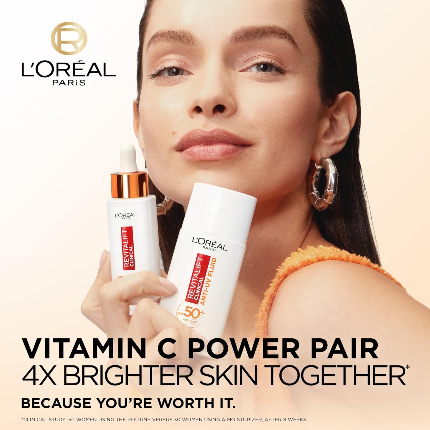 L'Oréal Paris Revitalift Clinical 12% Pure Vitamin C Serum (30ml) & SPF 50+ Invisible Fluid (50ml) Duo for Face, Antioxidant Protection, Brighter Smoother Skin, UV Protection