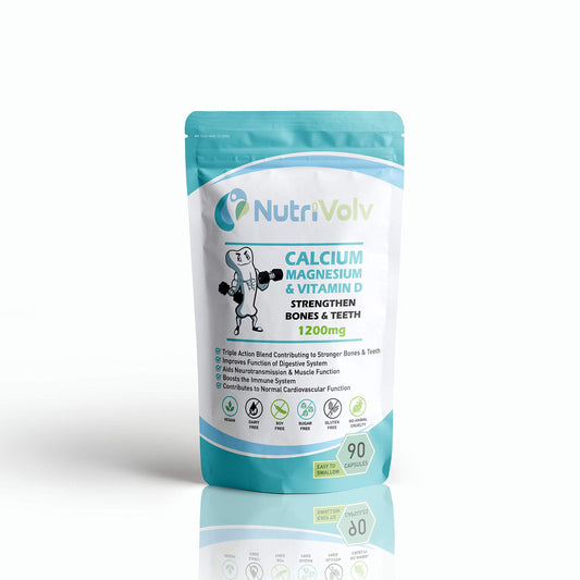 NutriVolv Calcium Magnesium & Vitamin D High Strength Vegan Capsules Strengthen Bones & Teeth & Joints Support | 90 Capsules