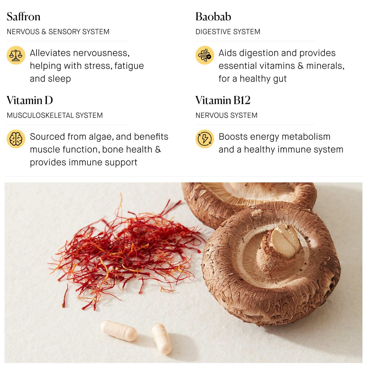 The Naked Pharmacy | Saffrosun for Children | Sleep & Balance | Natural Saffron Supplements with Vitamins D3 & B12 | High Strength | No Additives | Vegan | 60 Capsules