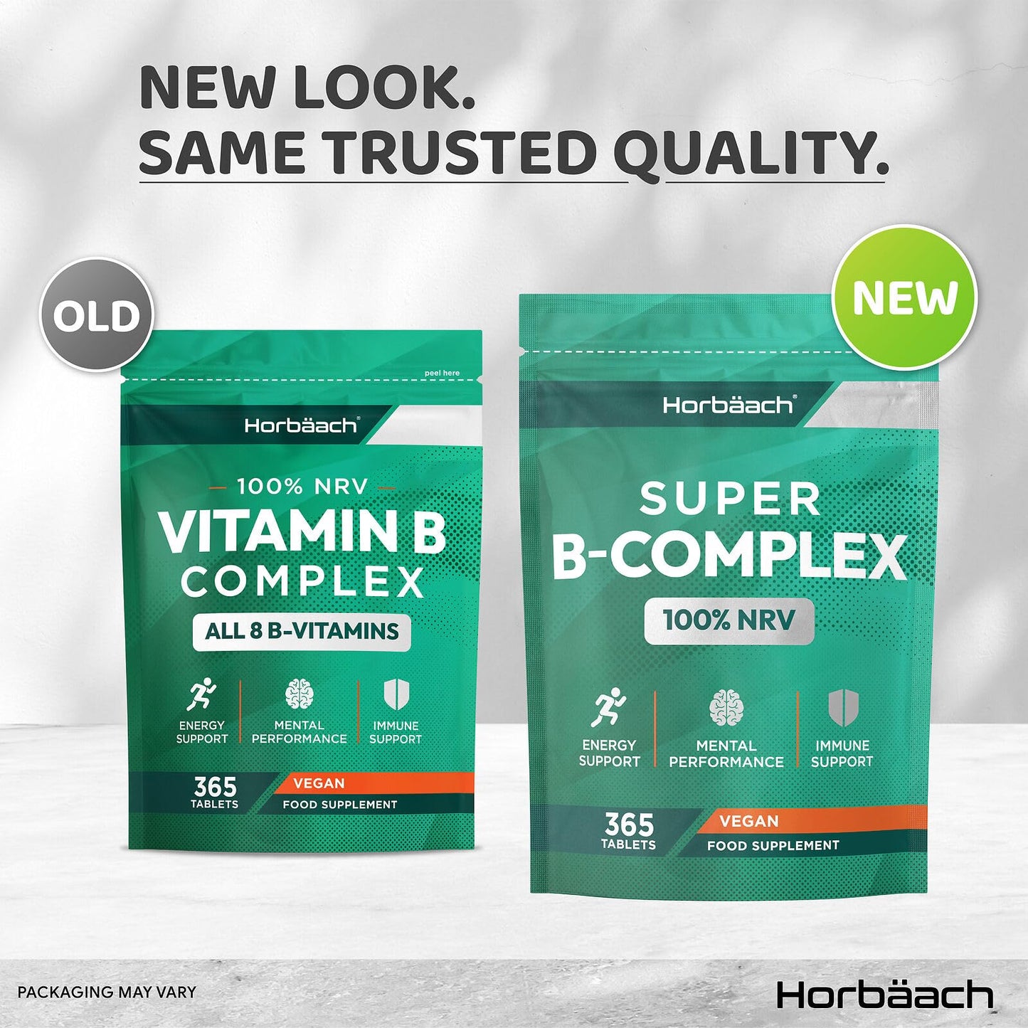 Horbäach Vitamin B Complex | 365 Tablets | 100% NRV of All B Vitamins B1, B2, B3, B5, B6, B12, Folic Acid and Biotin | Vegan Supplement | by Horbaach