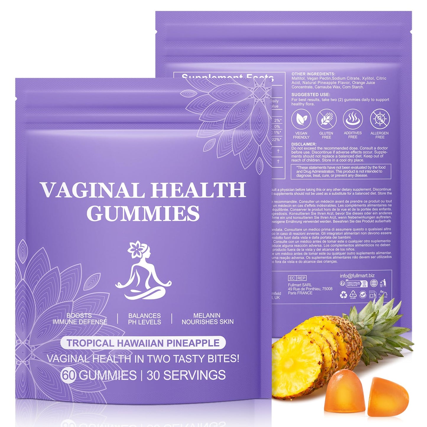 FSLHCY Premium Feminine Balance Gummies for Women - Hawaiian Pineapple Flavor Vaginal Probiotic Gummies for pH Balance Health & Immune Support Vegan, Gluten-Free (60 Gummies)