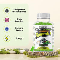 ONYX NUTRA Shilajit, Sea Moss & Lion's Mane Gummies - 3000mg Adaptogen Blend with Vitamin D3 & C - 3 in 1, Immune Support & Energy Booster 85+ Trace Minerals - Vegan Friendly- 120 Gummies (60 Servings)