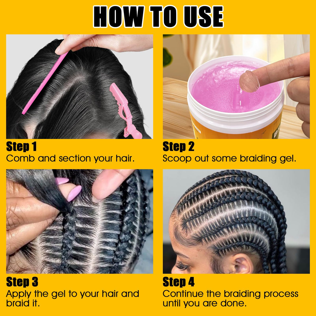 WOZUTUNT Strong Hold Braiding Gel for Twists, Locs, Edges, Cornrows - with Hair Combs for Effortless Styling - No Flake, High Shine, Smoothing, Tames Frizz Braid Gel & Edge Control 8.8 OZ