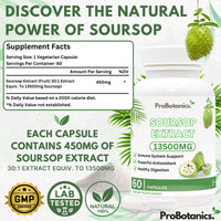 ProBotanics Organic Soursop Capsules | Full Spectrum 13500mg 30:1 Extract Per Serving | Potent Antioxidant & Immune Support - 60 Capsules
