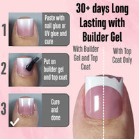 NOVO OVO Ombre French Tip Press on Toe Nail Tips, Sharp Square Pre-Designed Soft Gel False Toenail Extension, BERRY PINK Pre-applied Tip Primer & Base Coat, Full Cover Acrylic DIY x 15 Sizes 240 pcs
