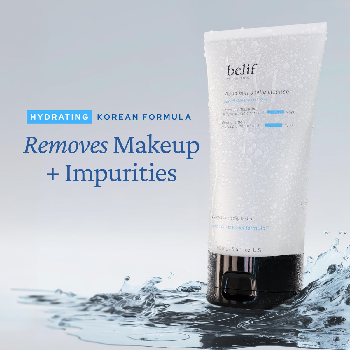 belif Aqua Bomb Jelly Cleanser, Jelly-to-Foam Mild Cleanser with Hyaluronic Acid, Especially For Oily, Combination & Acne-Prone Skin, Korean Skincare (160ml)