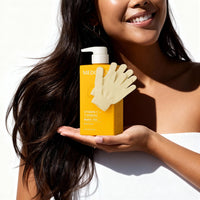 MED Vitamin C + Turmeric Brightening Body Cream – Firming Moisturiser for Uneven Skin Tone, Age Spots & Sun Damage | Shea Butter & Aloe Vera | Vegan | Eco Exfoliating Gloves & Prosperina Card