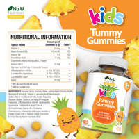 Kids Tummy Gummies (Age 5+) - Probiotics for Children - 120 Vegan Gummies - Natural Pineapple Flavour - with Lactobacillus and Bifidobacterium & Vitamin B3, B5,B6 & C - Nu U Nutrition
