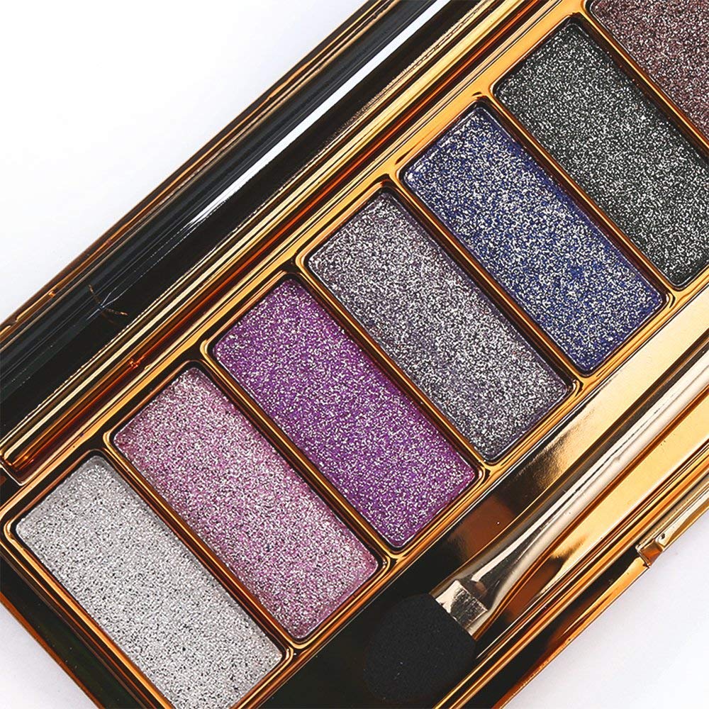 Wei Ni Xiao Xiong JGB 9 Colors Diamond Bright Colorful Makeup Eye Shadow Palette Set Flash Glitter Eyeshadow with Brush,6 Edition ? (5) Powder