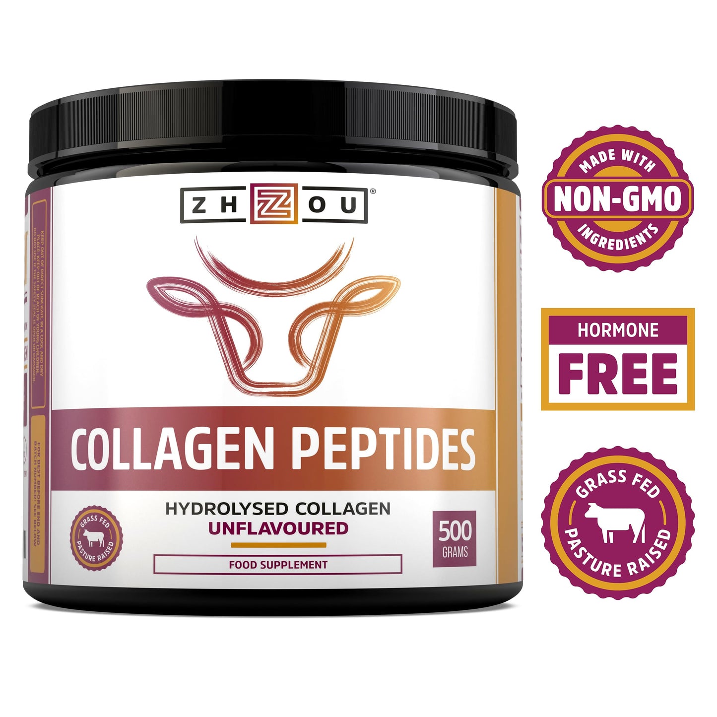 Nu U Nutrition Collagen Powder 500g - Hydrolysed Collagen Peptides Powder - High Protein Bovine Collagen Supplement - Grass Fed, Halal Certified - Rich in Amino Acids - for Hair, Nails & Skin - Zhou Nutrition