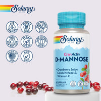 SOLARAY D-Mannose with Cranactin Cranberry and Vitamin C - 60 Vegan Capsules Not Tablets - D Mannose Supplement - Non GMO & Lab Verified - Solaray