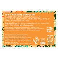 Little Soap Company Eco Warrior Deeply Nourishing Shampoo Bar | Vegan, Cruelty Free, Natural, No SLS or Parabens | Eco Friendly Cleansing | Hydrating Pink Clay, Pure Orange & Ginger Essential Oil for Healthy Hair | 100g