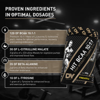 DY Nutrition HIT BCAA 10:1:1 (Pineapple) with L-Citrulline Malate, Beta Alanine + 12g of Branch Chain Amino Acids 400g Powder, 20 Servings - Optimal Pump & Performance | Non Stim Pre & Intra Workout