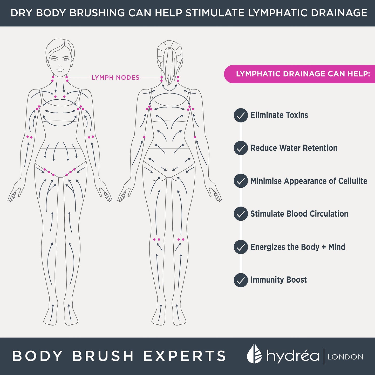 Hydrea London Dry Body Brush - Premium Exfoliating Cactus Bristle Skin Scrubber, Vegan Cellulite Remover for Lymphatic Drainage, FSC® Certified Beechwood