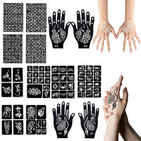 SHEBEEDO Tattoo Stencils kit,14 Sheets of Temporary Tattoos for Women,Indian and Arabian Temporary Tattoos for Finger Hands Body Painting,Realistic Semi - Permanent Fake Tattoos
