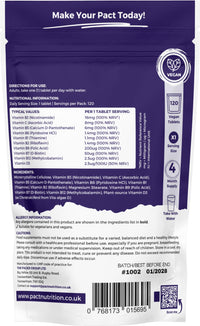 Vitamin B Complex High Strength - with Vitamin D3 & Vitamin C - All 8 Essential B Vitamins - 120 Easy to Swallow Tablets - VIT B Vegan Supplement - Pact Nutrition