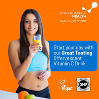 Effervescent Vitamin C Tablets, 20 Orange Flavoured Tablets, High Strength, Immune Support, Essential for Normal Collagen Formation, Vegan, Made by Northumbria Health