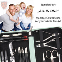 3 Swords Germany - brand quality 16 piece manicure pedicure grooming kit set in mint fashion leather case in gift box - Made by 3 Swords
