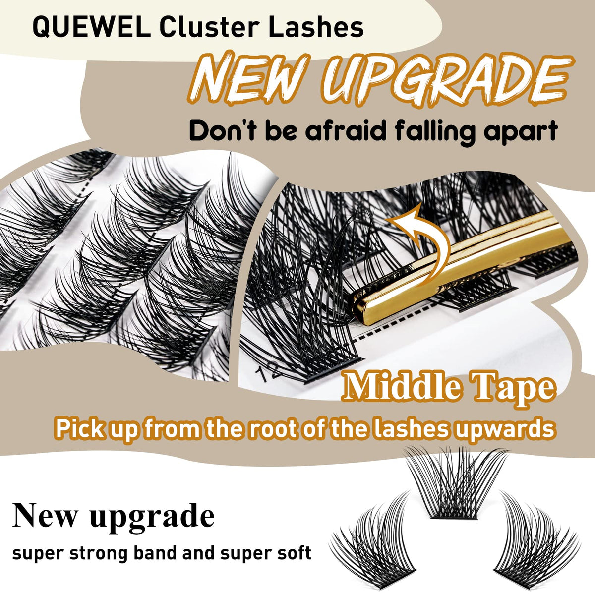 QUEWEL Individual Lashes 72 Pcs DIY Cluster Eyelashes C Curl 8mm Mega Matte Eyelashes Individual Volume False ELashes Soft & Light For Home Use(Flufy-C-8mm)