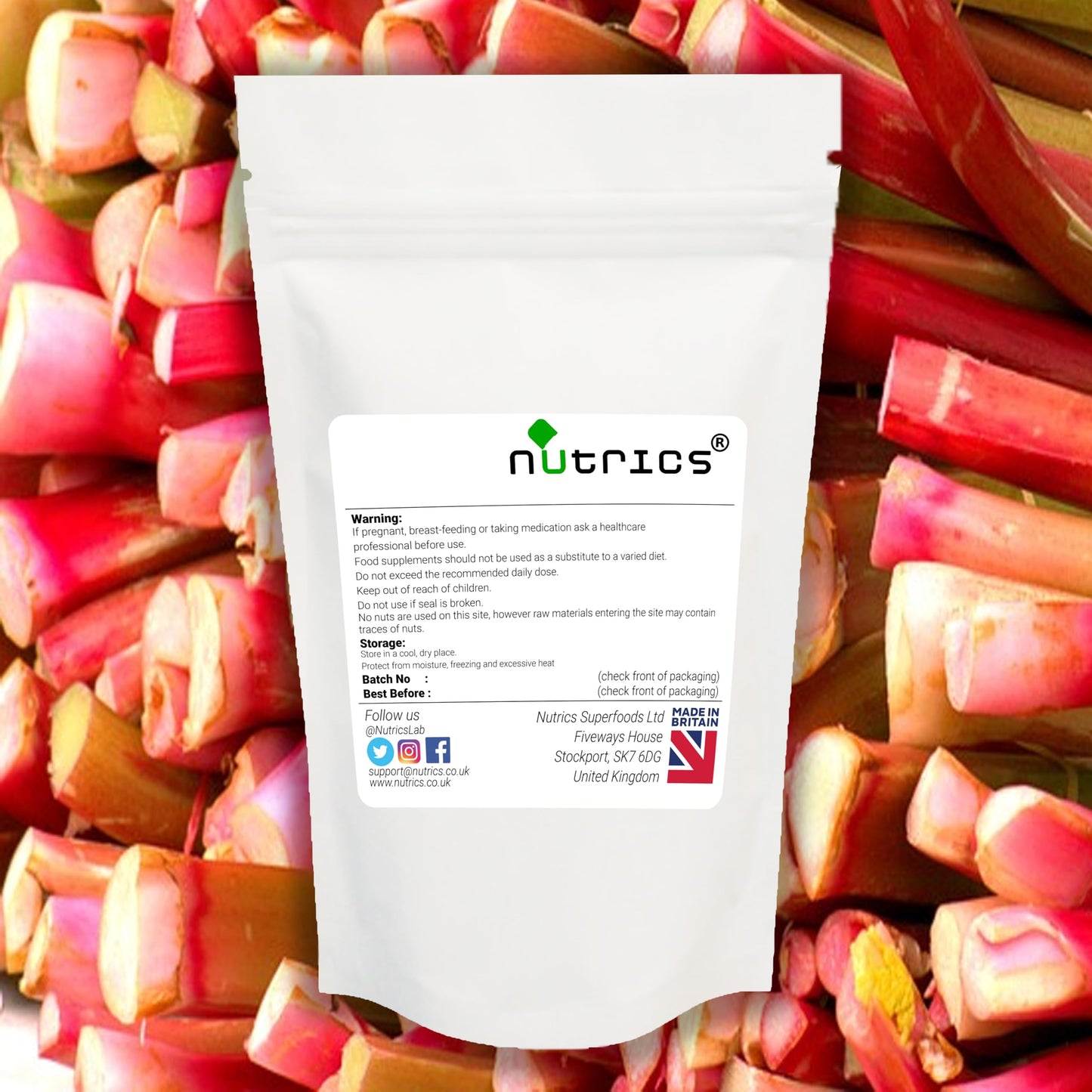 Nutrics® Rhubarb Root 300mg - Supplement - Suitable for Vegan Vegetarian Halal & Kosher Diet - Pure Rheum rhabarbarum – 100% Pure - 180 Vegan Capsules (2 Month Supply) (180)