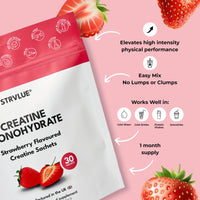 STRVLUE Lab Tested Creatine Monohydrate Powder | Strawberry Flavour | 30 Travel Sachets | Ultra‑Fine Micronised | Zero Sugar | Supports Muscle Growth, Strength, Recovery & Performance, Cognition,for Men&Women