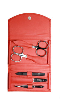 SONNENSCHEIN by Hans Kniebes Manicure Set - 5-Piece Nail Care Set - Genuine Nappa Lambskin Leather Manicure Case - Nail Scissors, Cuticle Scissors, Nail File, Tweezers and Double Instrument (Orange)