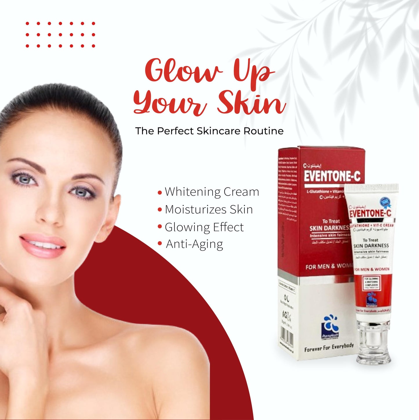 Pharmahealth Eventone-C L-Glutathione + Vitamin C Skin Darkness Treatment Anti-aging Wrinkleine lines treatment Youthful skin cream For Man and Woman