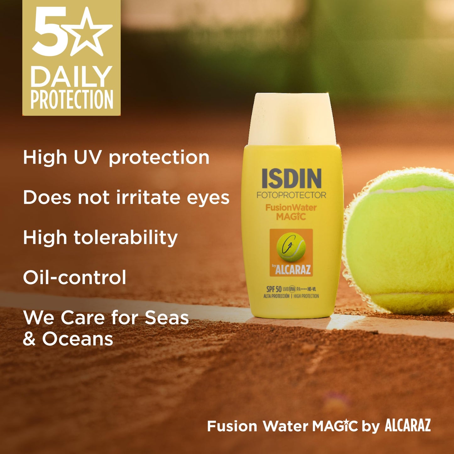 ISDIN Fotoprotector Fusion Water MAGIC by Alcaraz Facial Sunscreen with Ultralight Texture and Watery External Phase with Refreshing Effect, 50 ml