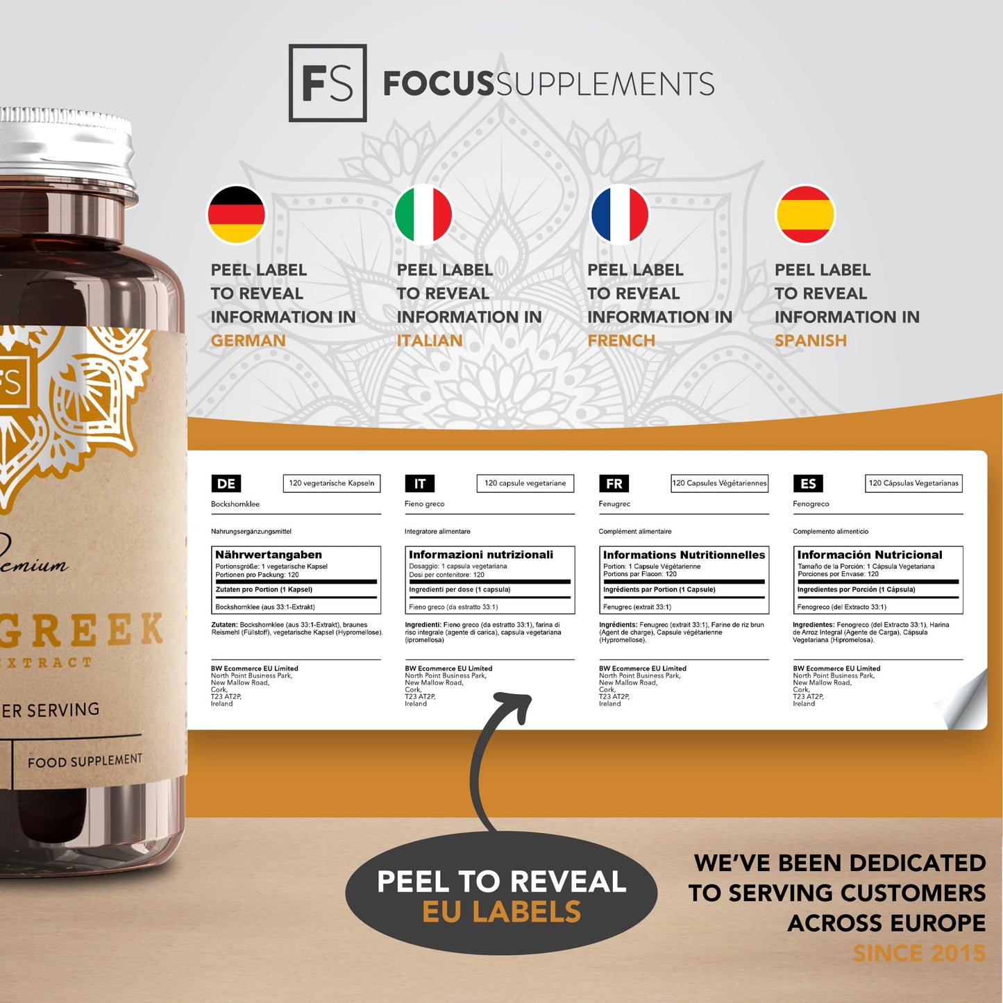 Focus FS Fenugreek | 120 High Strength Fenugreek Capsules - 2500mg (from 33:1 Extract) per Serving | Fenagreek Supplement | Non-GMO, Gluten & Allergen Free | Made in The UK