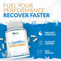 L-Carnitine Complex 2200mg - 180 High Strength Vegan Capsules - with Riboflavin, Biotin, Chromium, Vitamin D, B3 & B6 - L Carnitine Tartrate Supplement - Made in The UK - Nu U Nutrition
