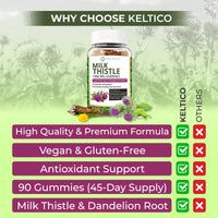 Keltico Milk Thistle Gummies 1000mg – Fortified with Dandelion Root – Liver Support & Detox Supplement – Vegan, Gluten-Free – Antioxidant Support - 90-Day Supply - Liver Health - Cleanse